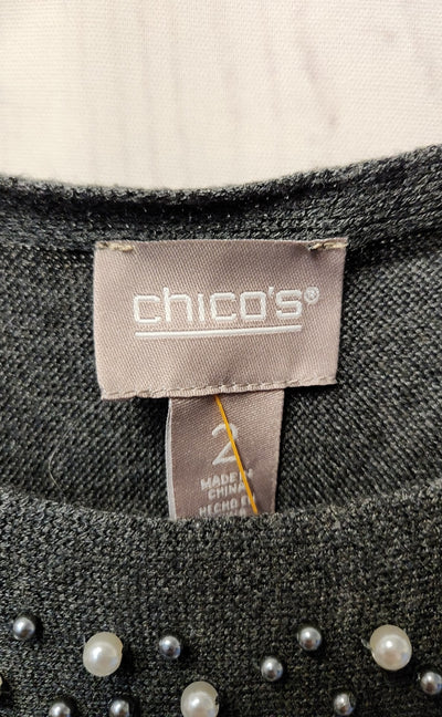 Chico's Women's Size 2 = US L Gray Beaded Sweater