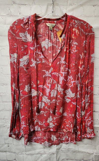 Lucky Brand Women's Size S Red Floral Long Sleeve Top