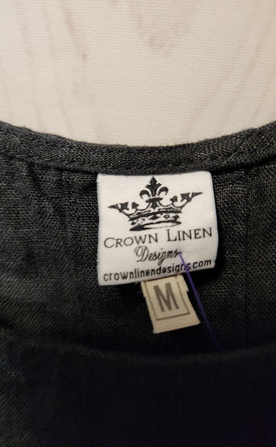 Crown Linen Designs Women's Size M Black Linen Bella Bell Sleeve Top