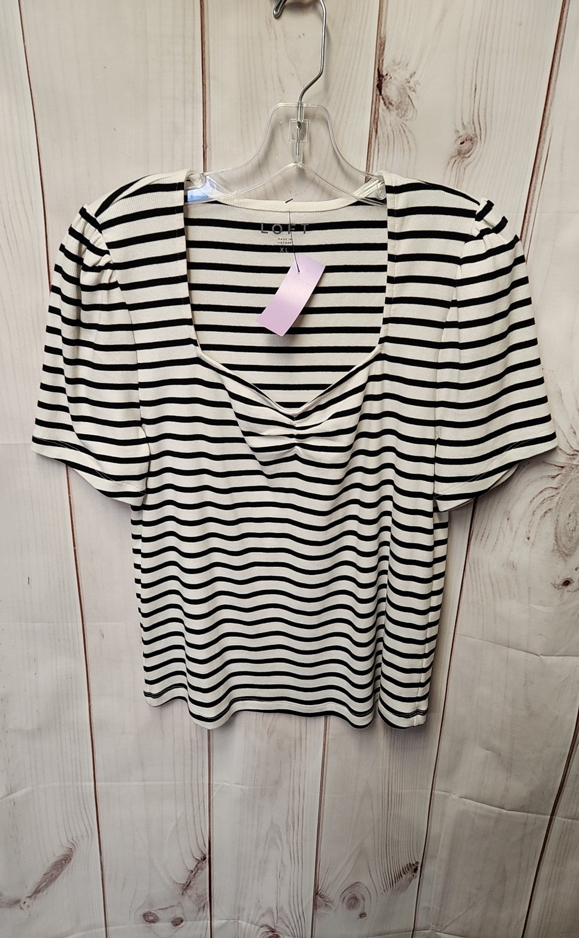 Loft Women's Size XL White & Black Short Sleeve Top