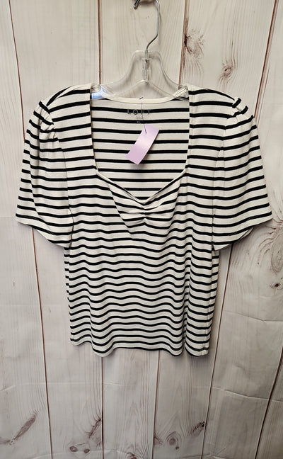 Loft Women's Size XL White & Black Short Sleeve Top