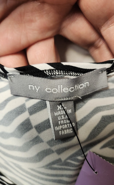 NY Collection Women's Size XL Black Floral Short Sleeve Top