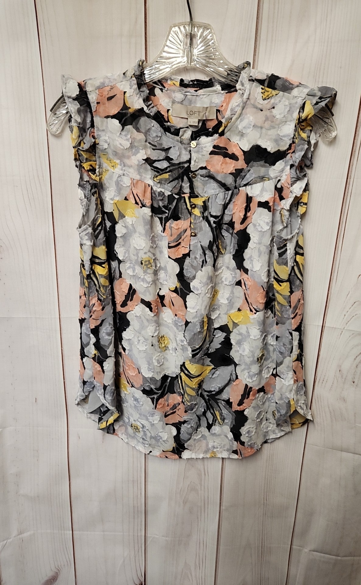 Loft Women's Size S Gray Floral Sleeveless Top