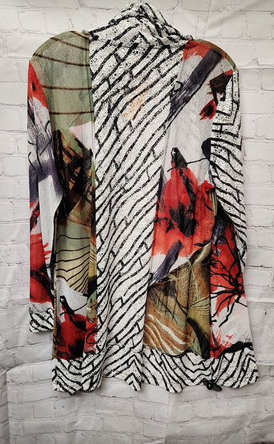 Aris. A Women's Size L White & Red Floral Cardigan