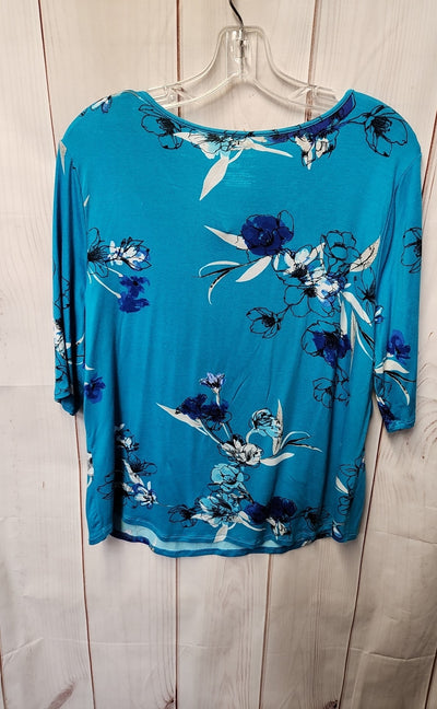 Apt 9 Women's Size XL Petite Blue Floral Short Sleeve Top