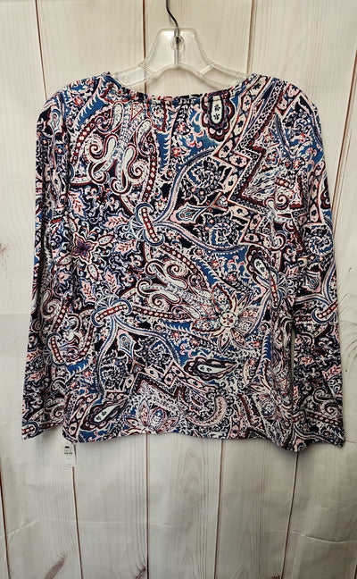 NWT Talbots Women's Size L Petite Blue & Pink Long Sleeve Top
