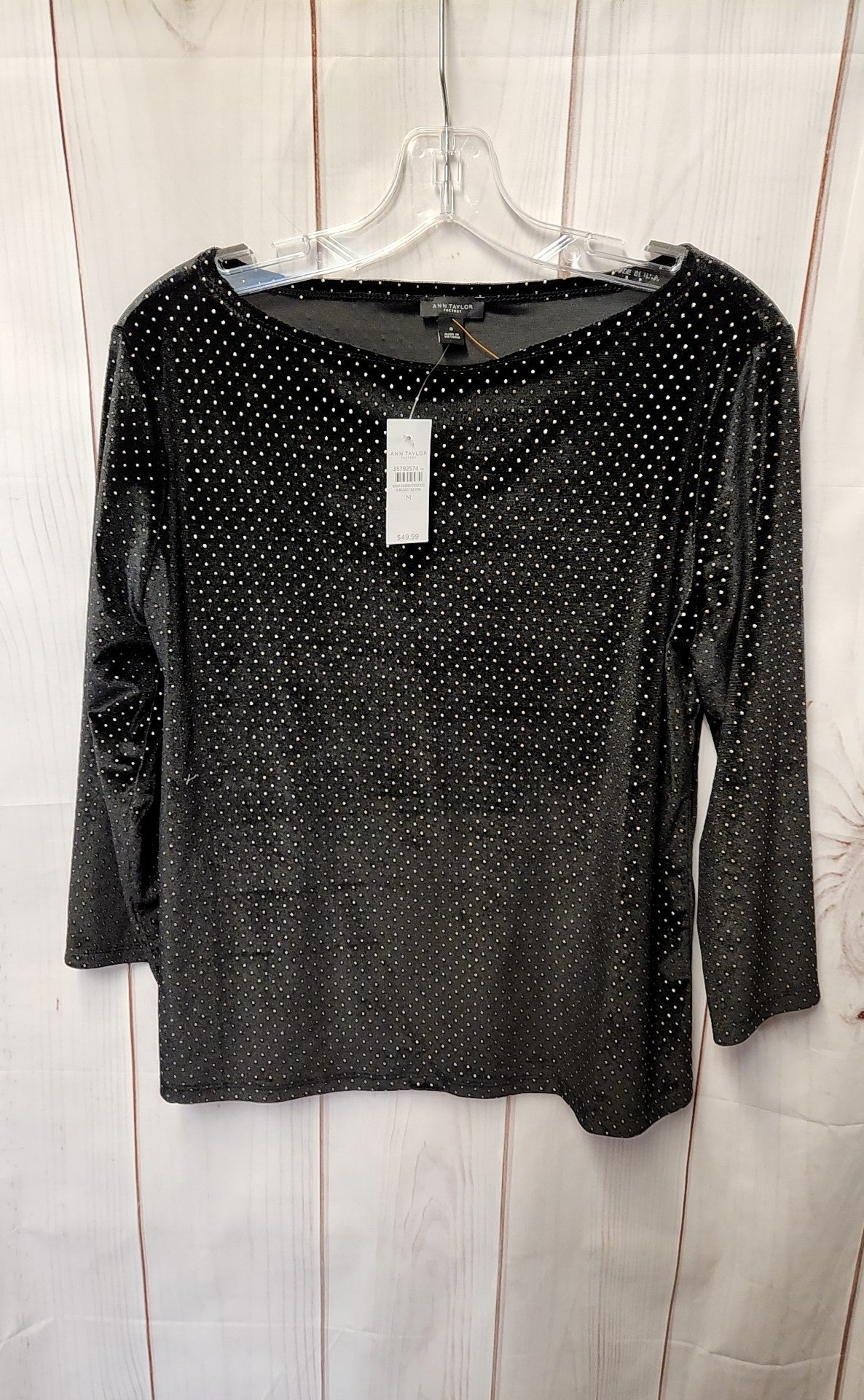 NWT Ann Taylor Women's Size M Black 3/4 Sleeve Top