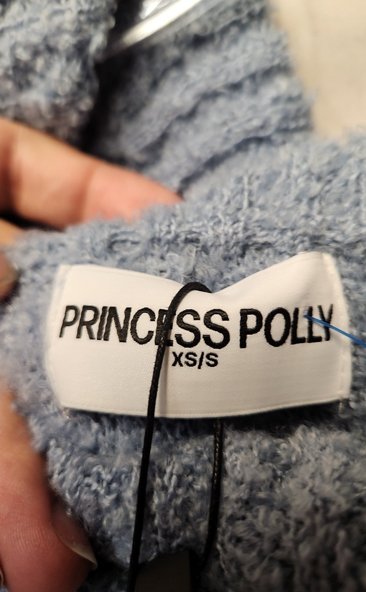 NWTPrincess Polly Women's Size XS/S Parkley Boucle Off The Shoulder Blue Sweater