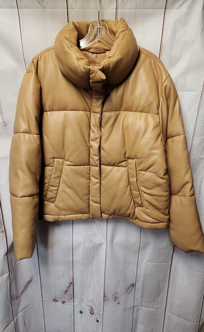 Abercrombie & Fitch Women's Size Large Tan Jacket Mini Puffer Vegan leather