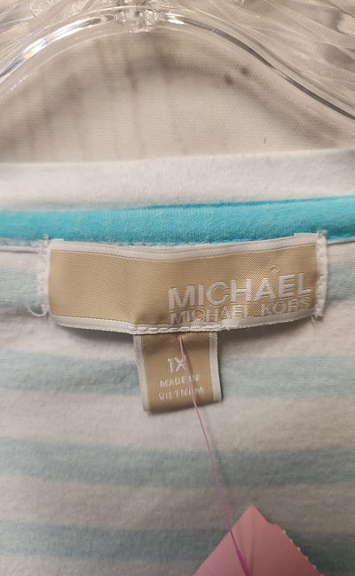 Michael Kors Women's Size 1X White & Blue Short Sleeve Top