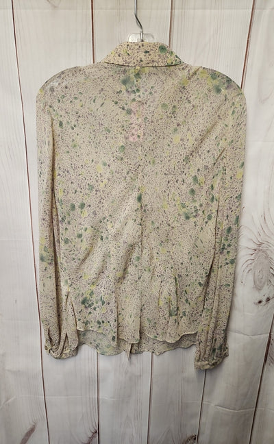 Calvin Klein Women's Size M Beige Silk Floral Long Sleeve Top