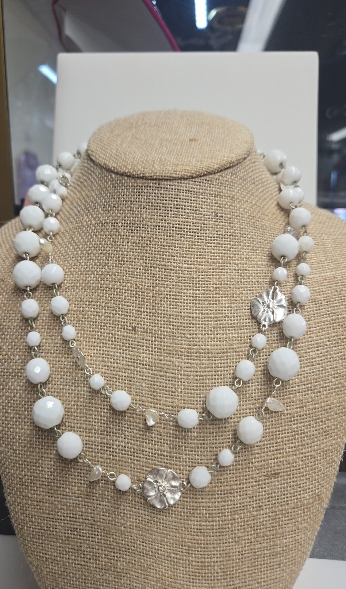 White House Black Market White Beaded Necklace