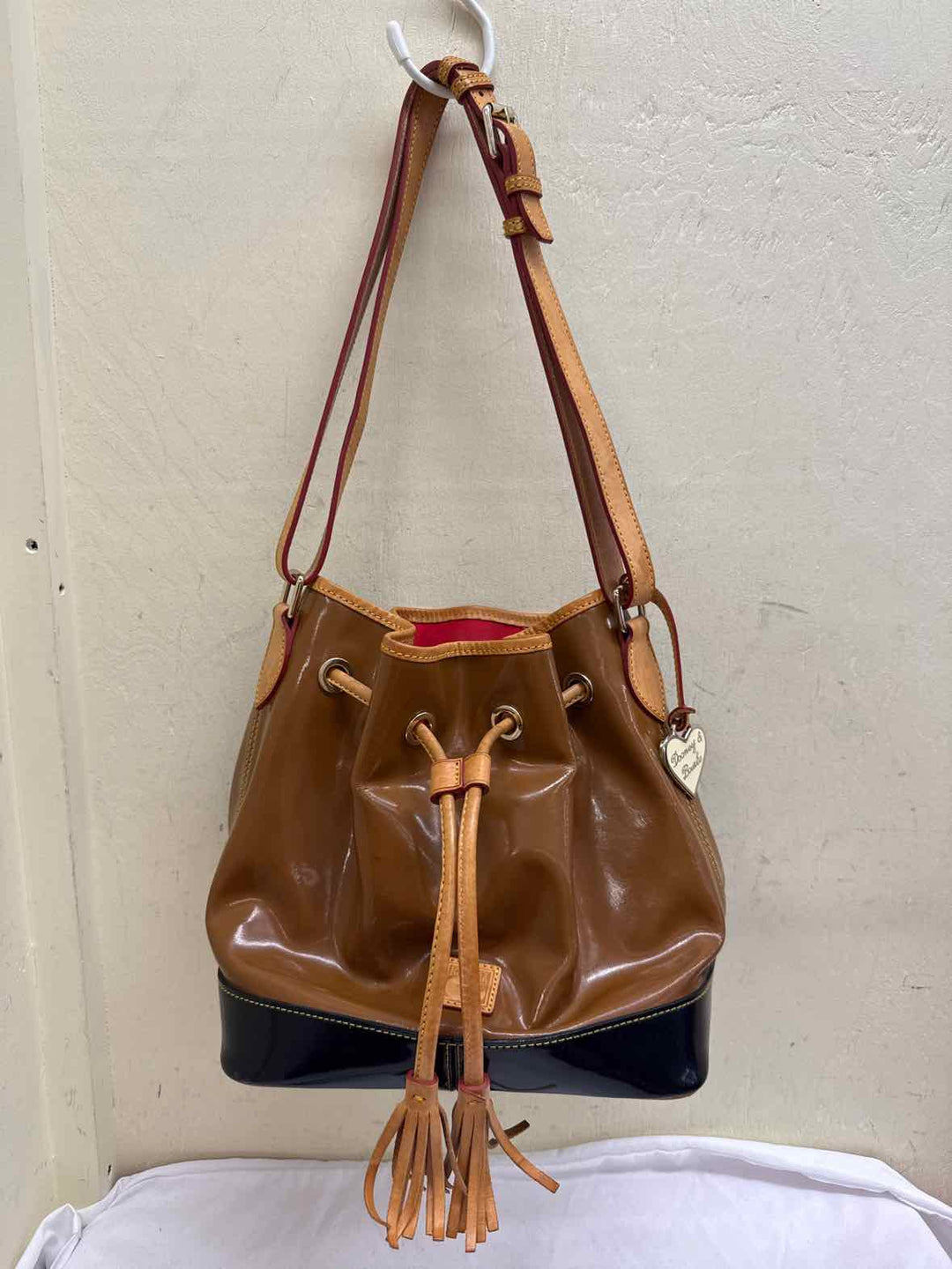 VTG Dooney & Bourke Brown & Black Leather Drawstring Purse Bag AS IS