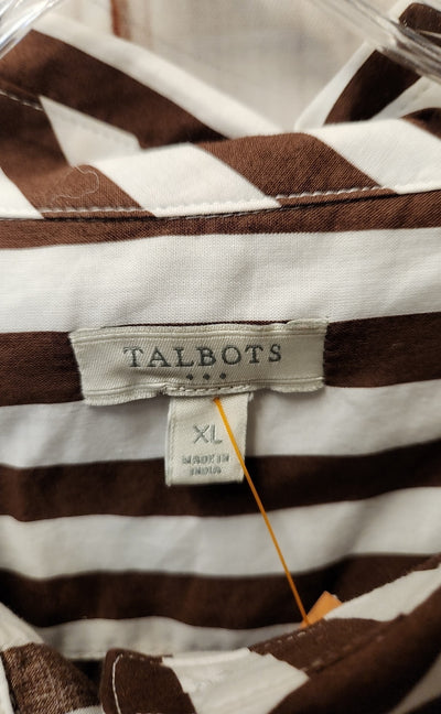 Talbots Women's Size XL White & Brown Long Sleeve Top