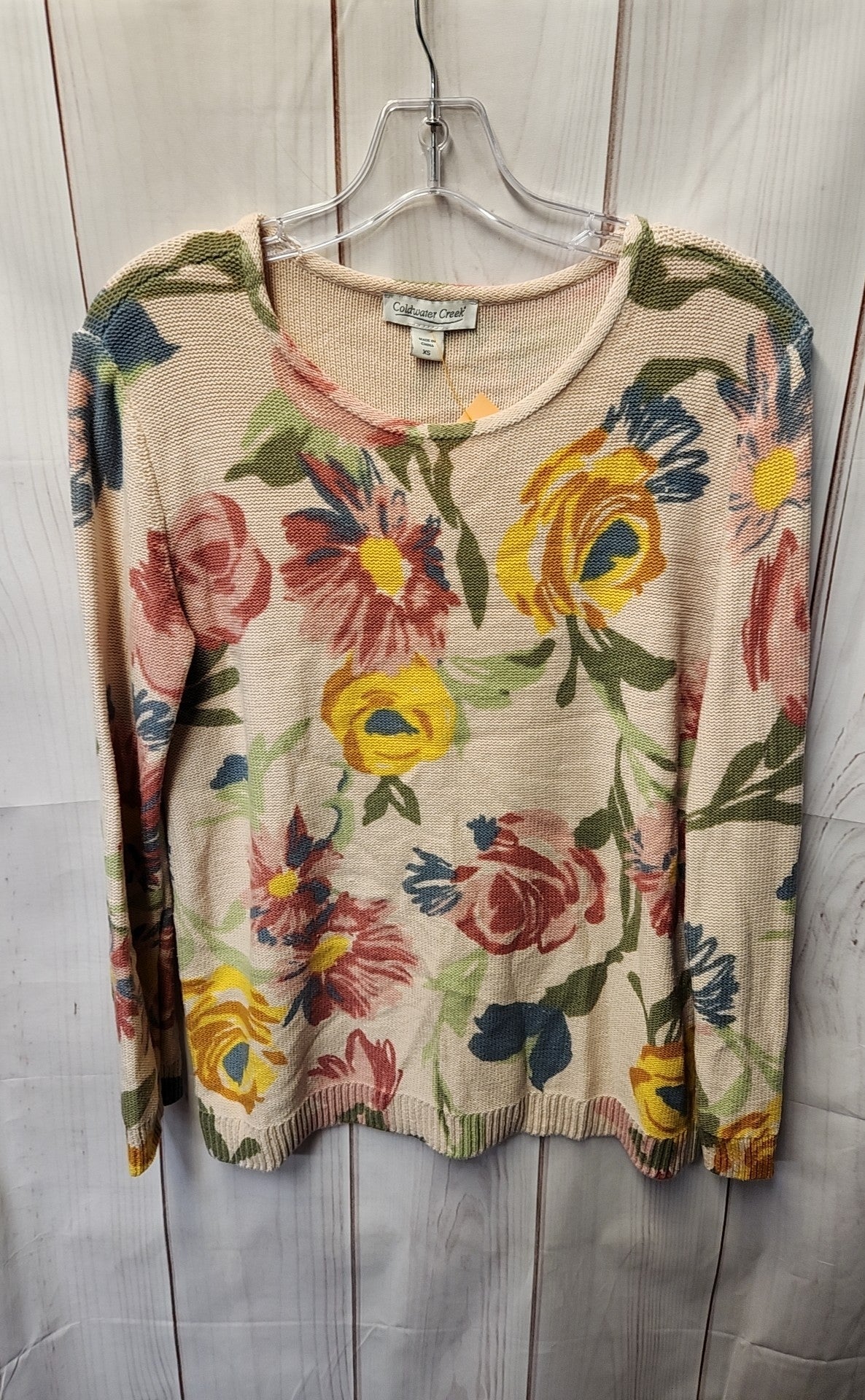 Coldwater Creek Women's Size XS Beige Floral Sweater
