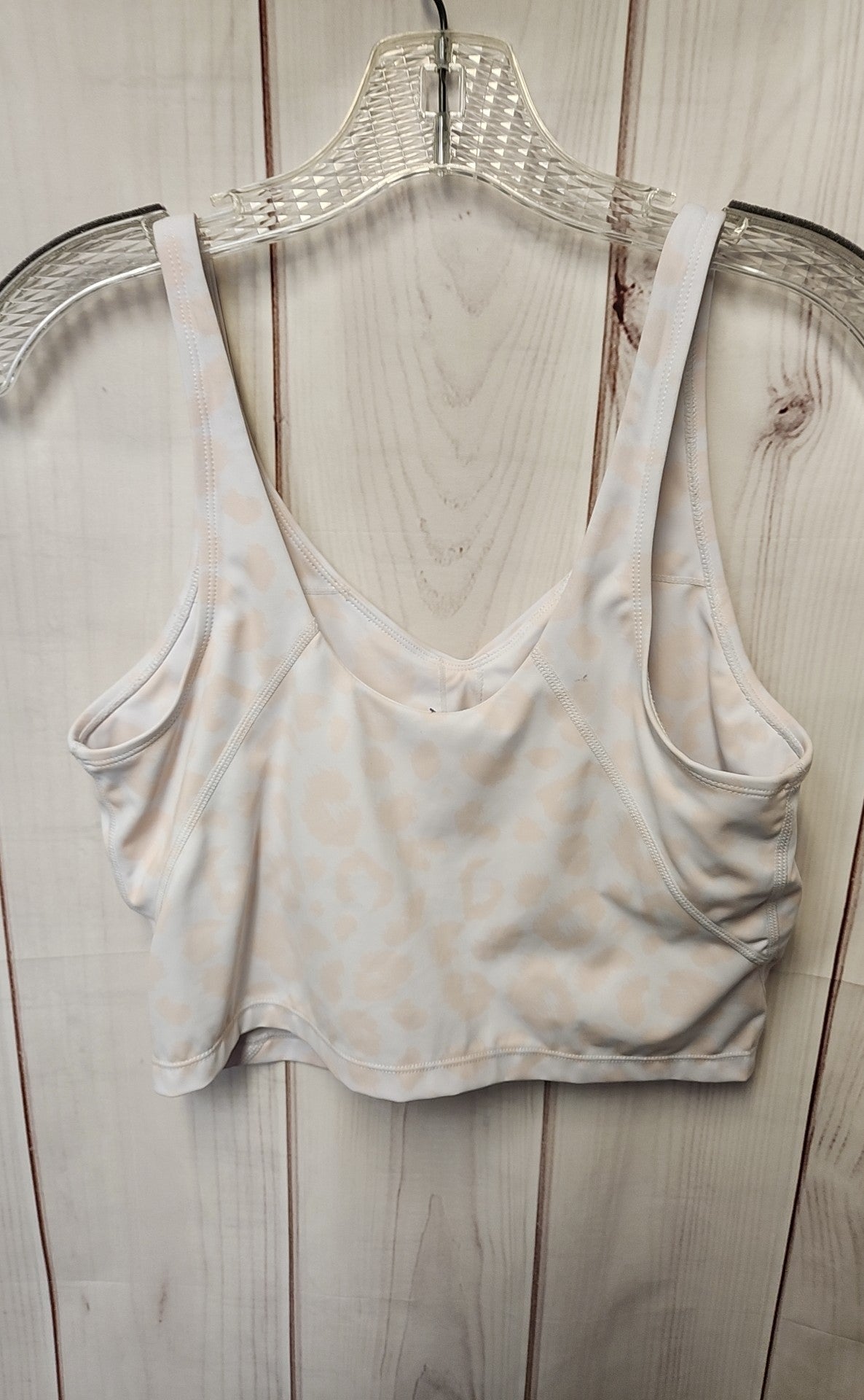 Oalka Women's Size L White & Pink Animal Print Sports Bra