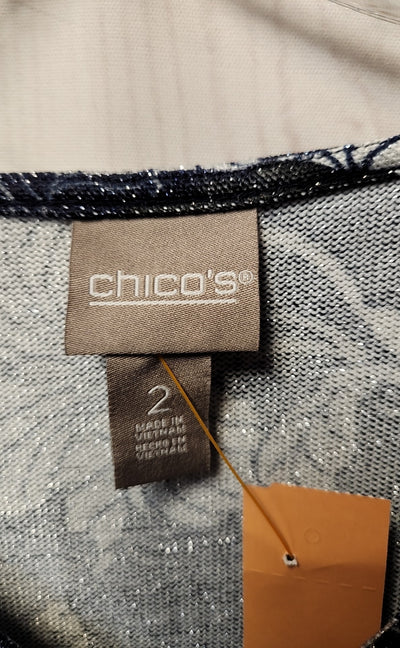 Chico's Women's Size 2 = US L Blue Floral Sweater