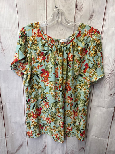 Rose & Olive Women's Size 1X Blue Floral Short Sleeve Top