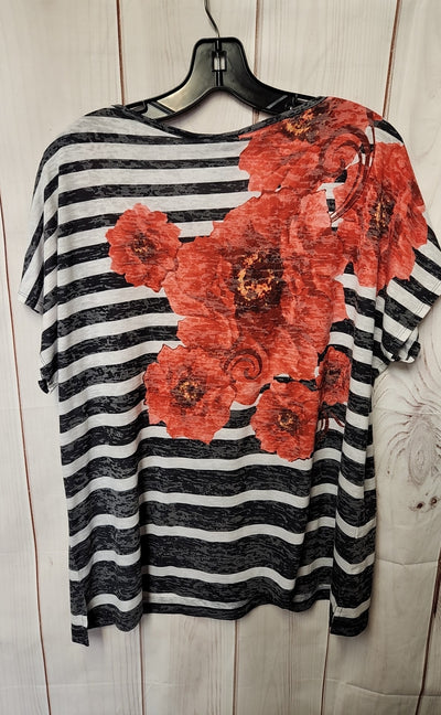 Cathy Daniels Women's Size XL White & Black Floral Short Sleeve Top