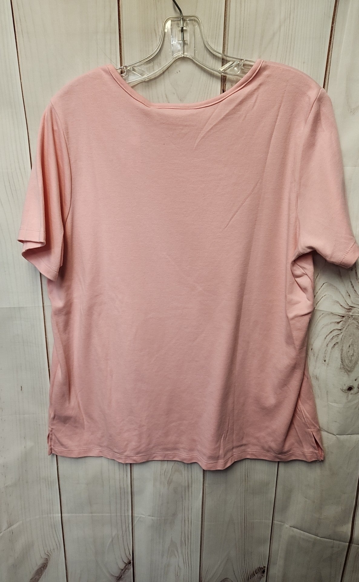 Quacker Factory Women's Size L Pink Rhinestone Short Sleeve Top