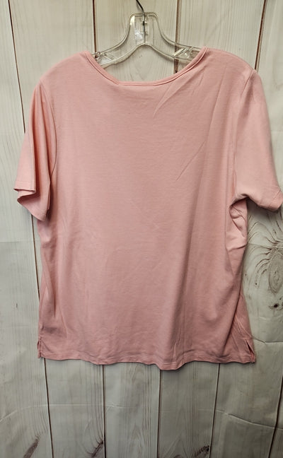 Quacker Factory Women's Size L Pink Rhinestone Short Sleeve Top