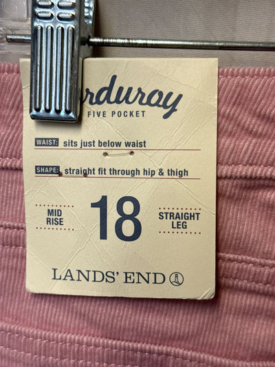 NWT Lands End Women's Size 18 Pale Pink Corduroy Pants Mid Rise Straight Leg
