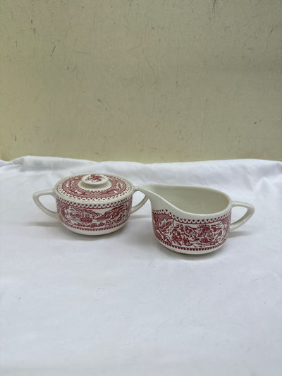 Red & White Porcelain Cream & Sugar