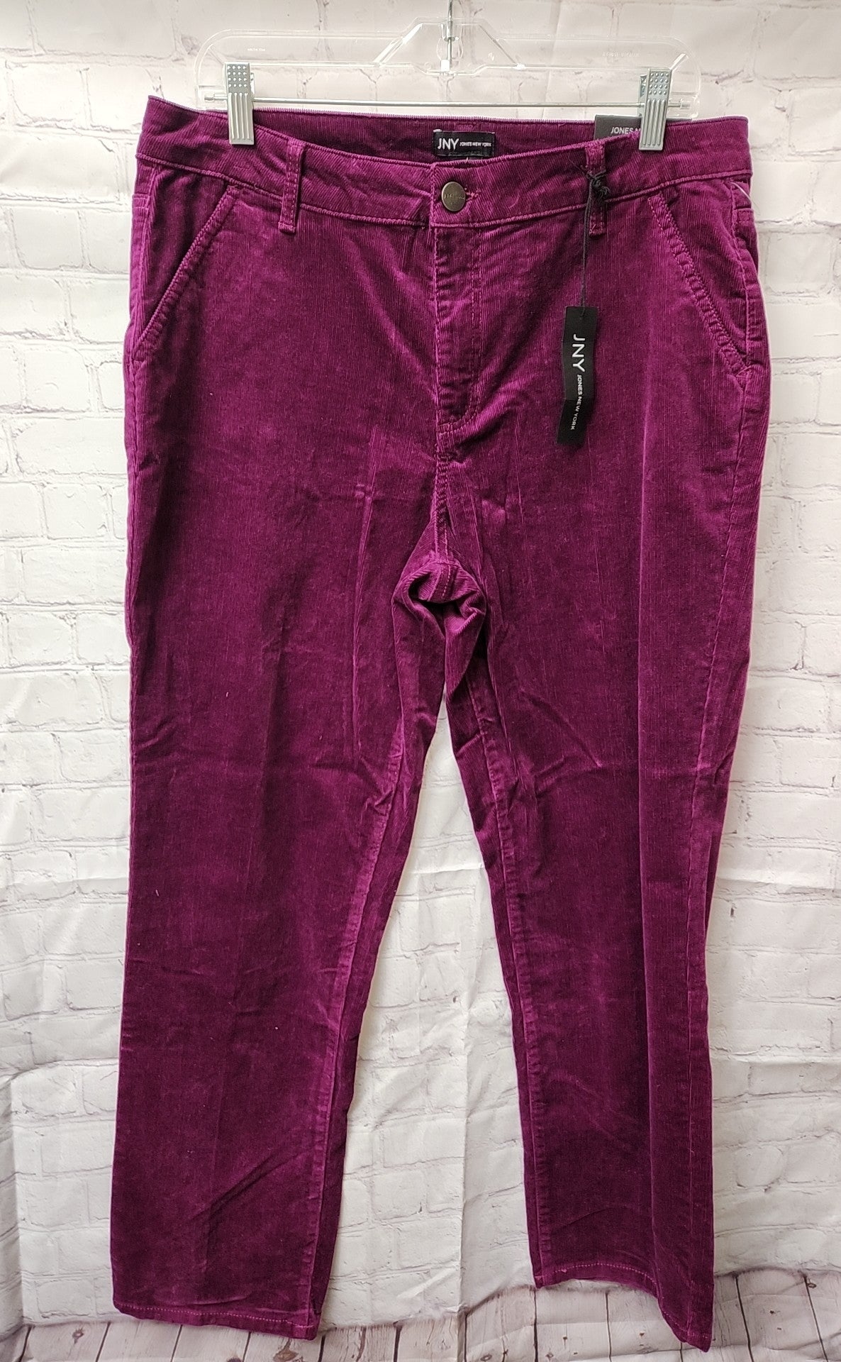 NWT Jones New York Women's Size 14 Purple Corduroy Pants High Wiast Straight Leg