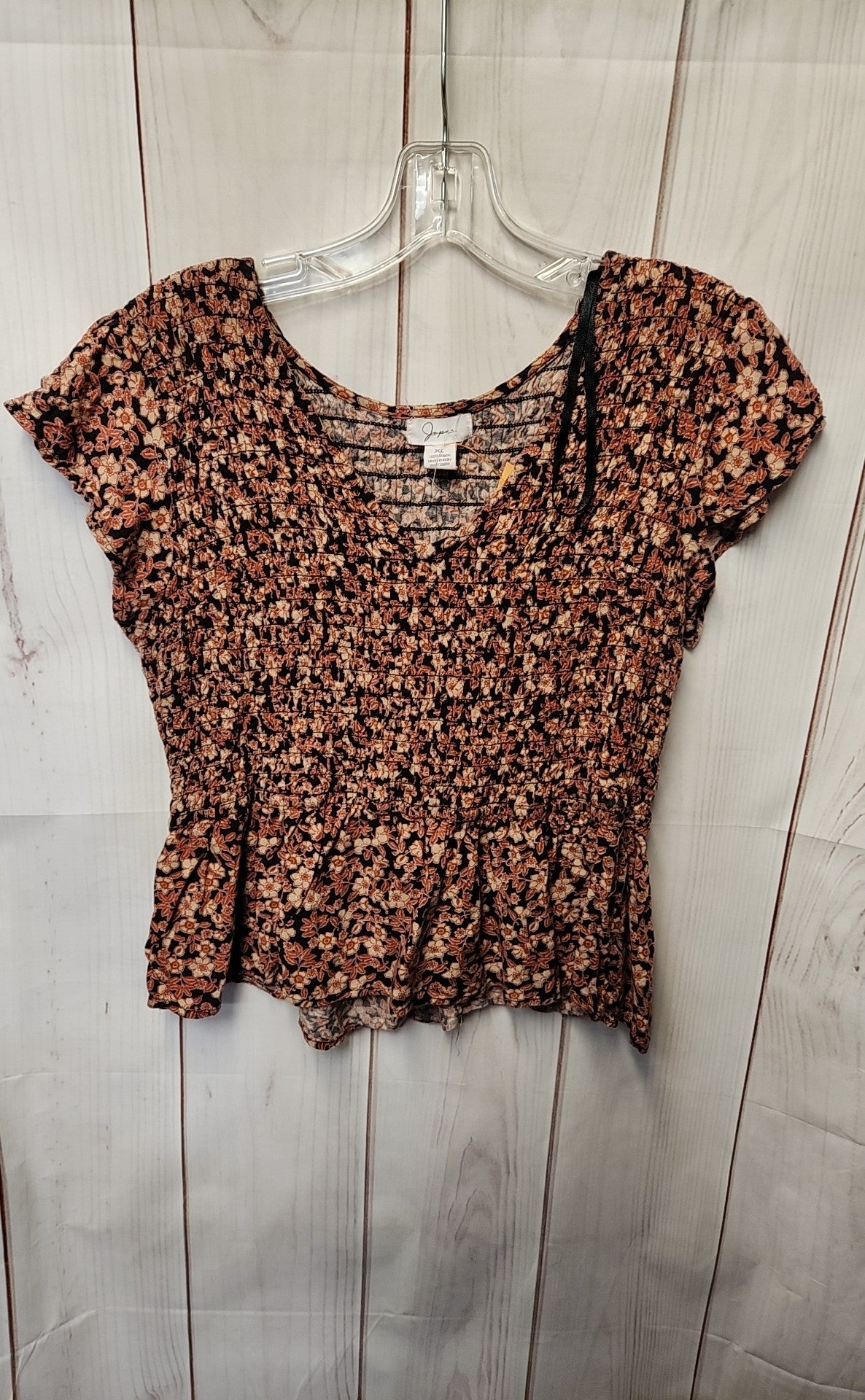 Japna Women's Size XL Brown Floral Short Sleeve Top