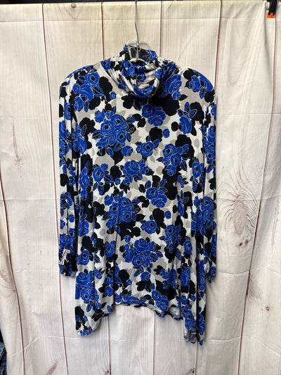Dana Buchman Women's Size XL Blue & Gray Floral 3/4 Sleeve Top