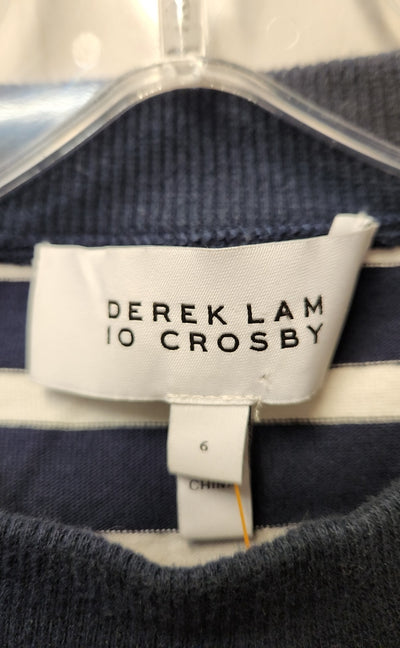 Derek Lam 10 Crosby Women's Size 6 White & Blue Long Sleeve Top