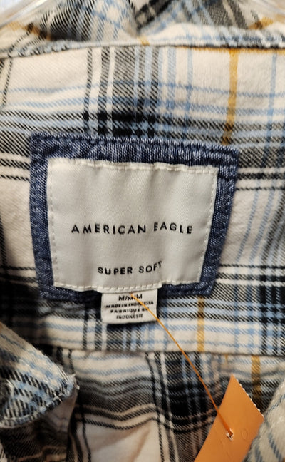 American Eagle Men's Size M White & Blue Shirt