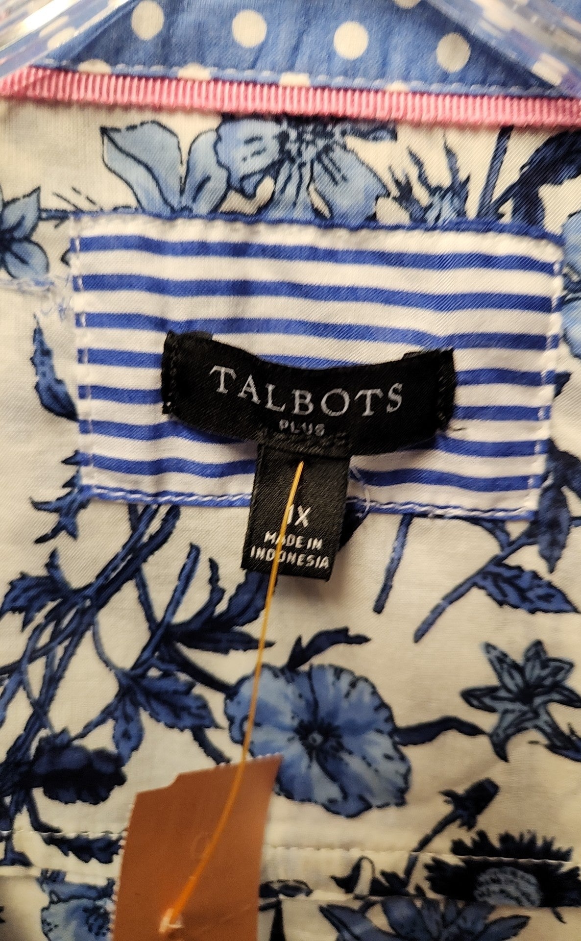 Talbots Women's Size 1X White & Blue Floral Long Sleeve Top