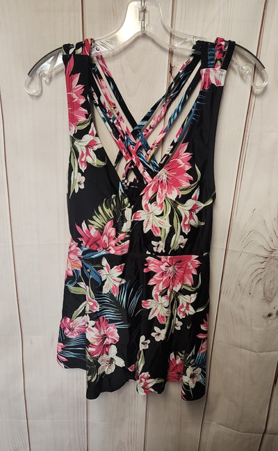 Kona Sol Women's Size 16 Black & Pink Floral Swim Top
