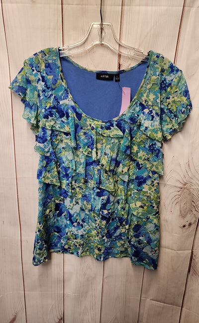 Apt 9 Women's Size XL Blue & Green Floral Short Sleeve Top