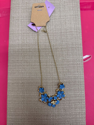 Charming Charlie Gold Blue Flower Necklace