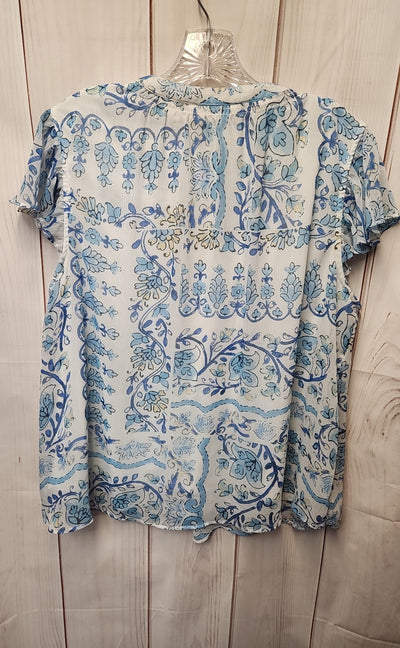 Lauren Conrad Women's Size XL White & Blue Short Sleeve Top