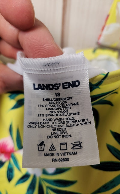 Lands End Women's Size 18 Yellow Floral Swim Top
