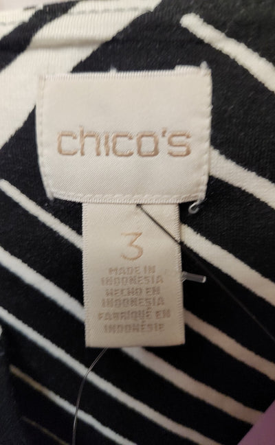 NWT Chico's Women's Size 3 = US XL White & Black Long Sleeve Top