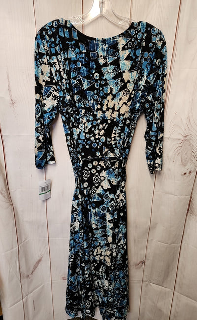 NWT Nina Leonard Women's Size L Black & Blue Dress