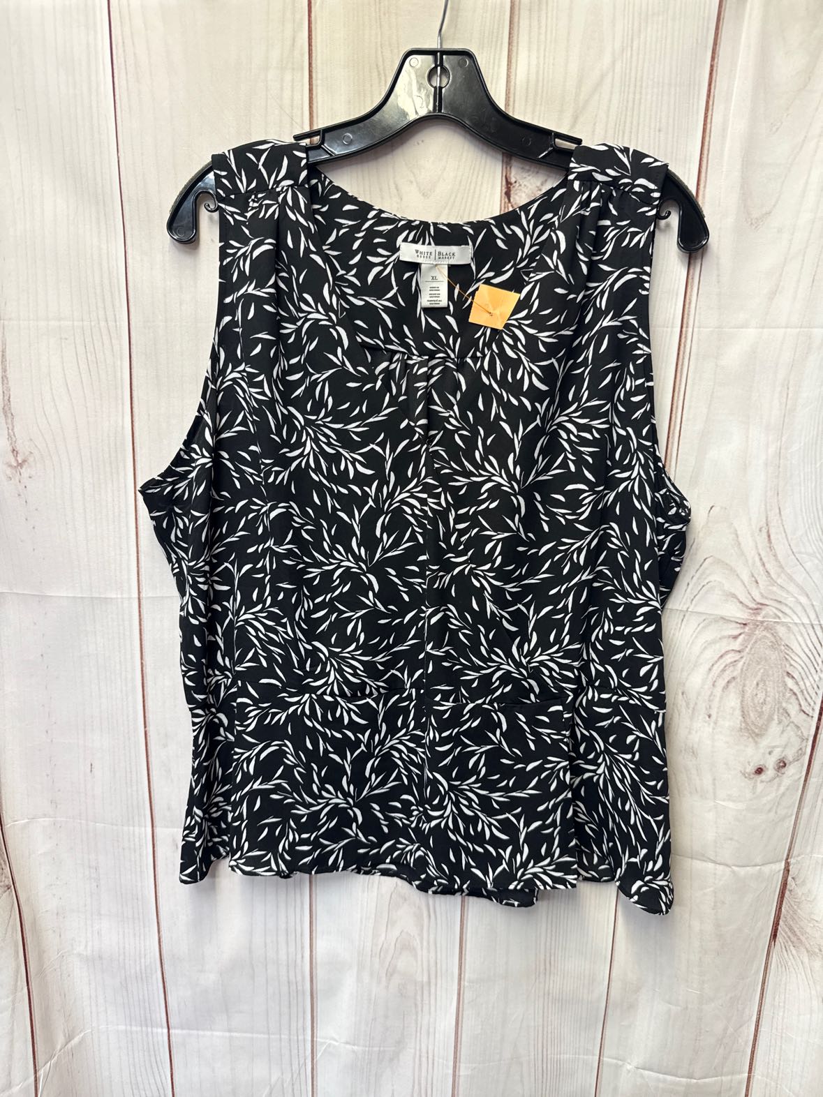 White House Black Market Women's Size XL Black Floral Sleeveless Top