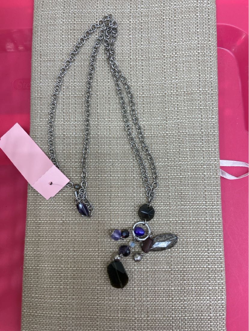 Silver Purple Beaded Necklace