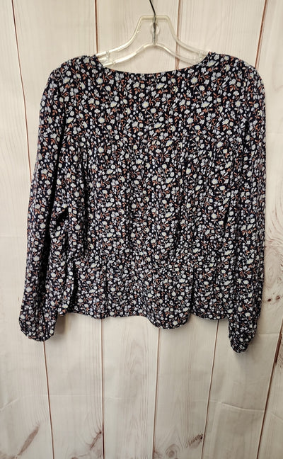 Madewell Women's Size M Navy Floral Long Sleeve Top