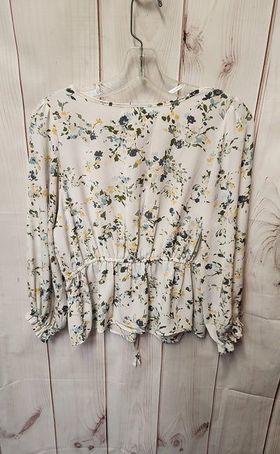 Abercrombie & Fitch Women's Size M White Floral 3/4 Sleeve Top