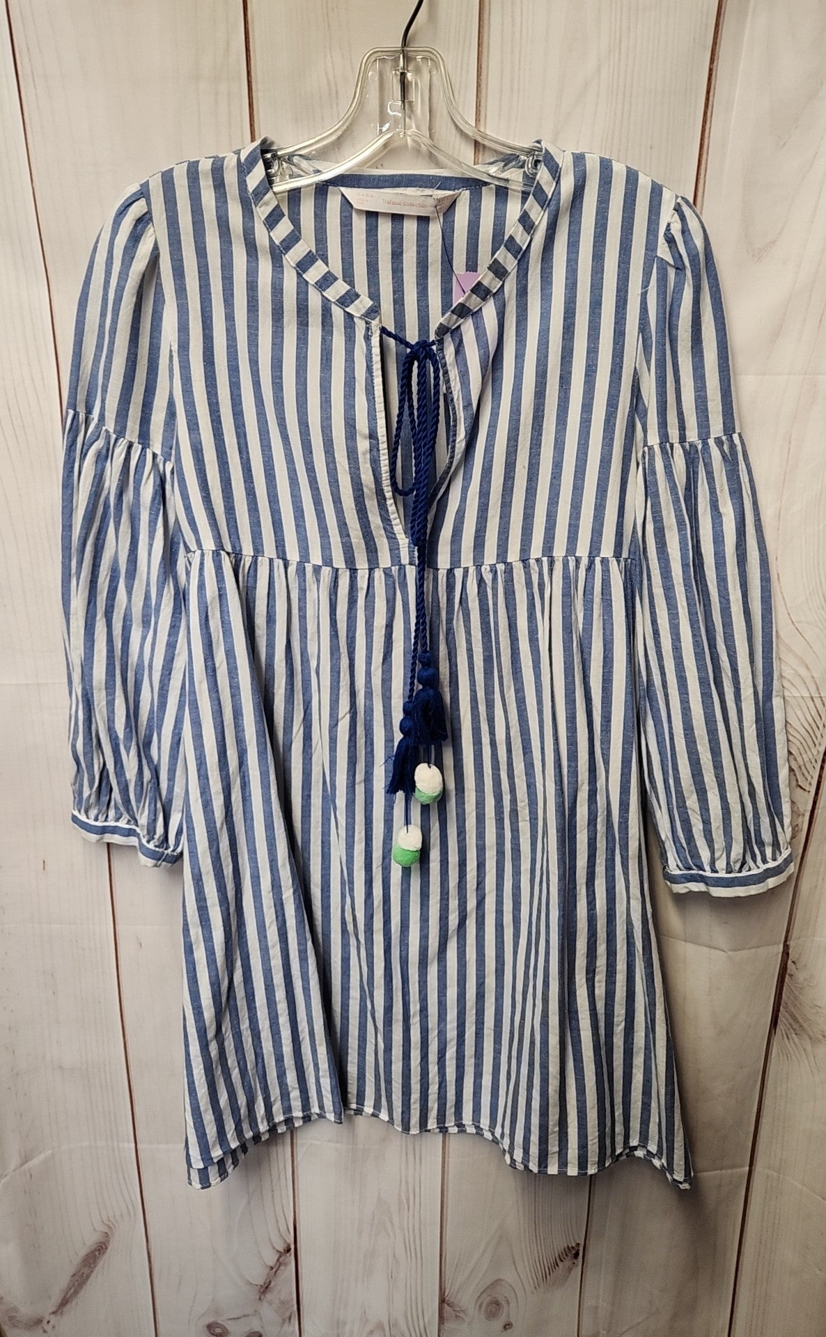 Zara Women's Size S White & Blue Dress