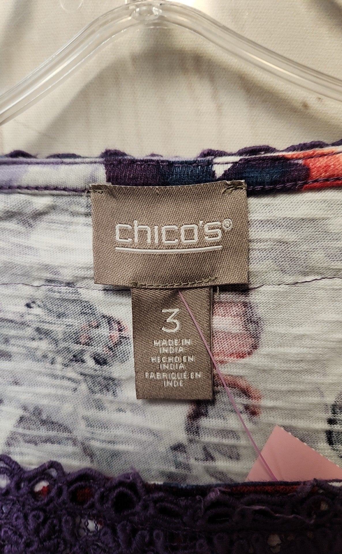 Chico's Women's Size 3 = US XL Purple Floral Short Sleeve Top
