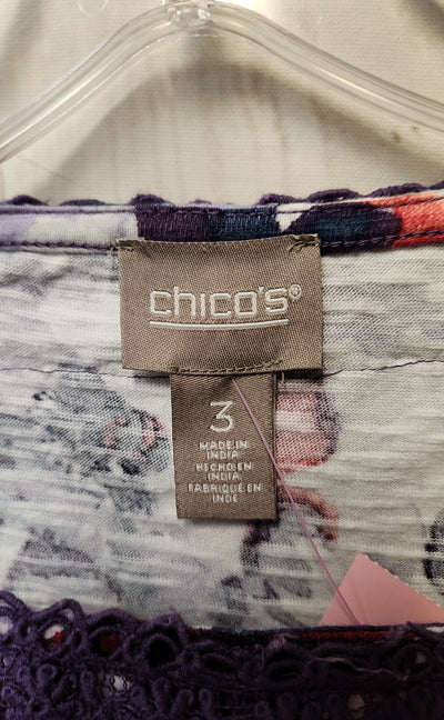 Chico's Women's Size 3 = US XL Purple Floral Short Sleeve Top