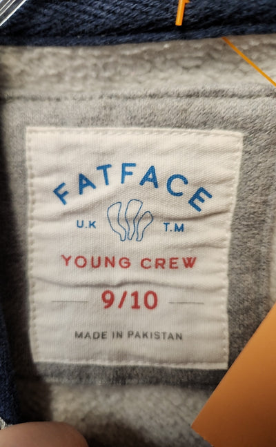 Fat Face Boy's Size 9/10 Gray Full Zip Hooded Sweatshirt