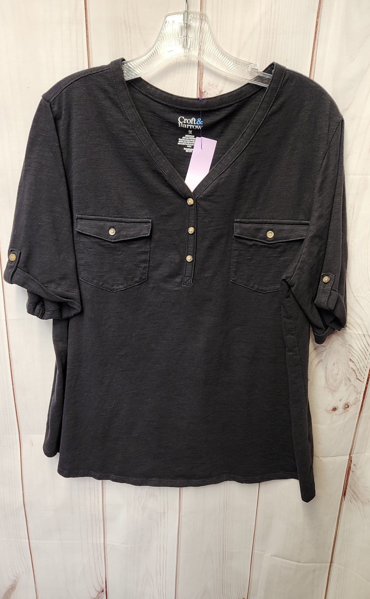 Croft & Barrow Women's Size 1X Black Short Sleeve Top