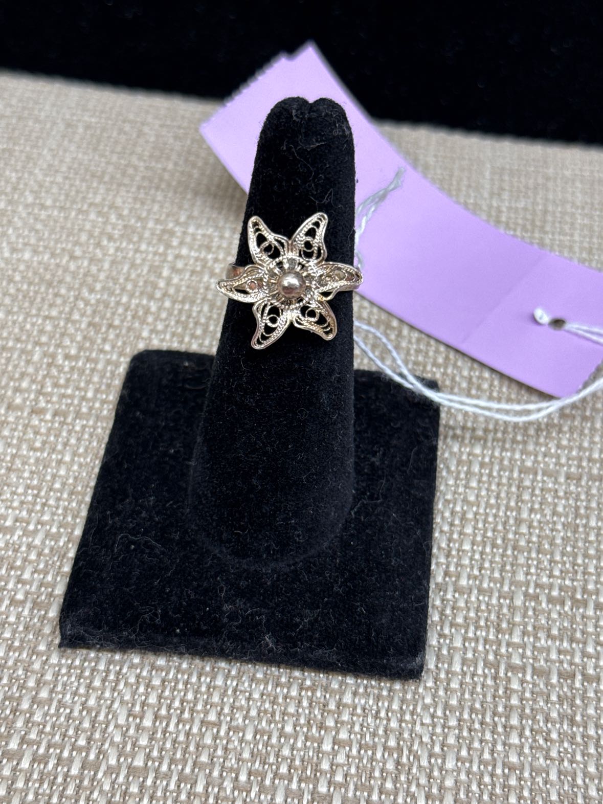 Filigree Flower 925 Silver Ring Size 7-1/2